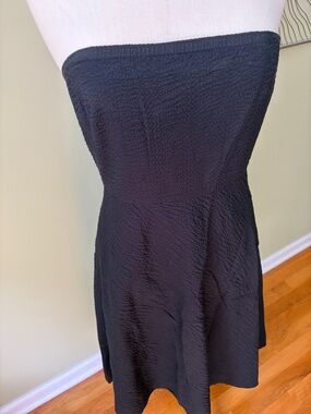 J. Crew Cotton Gingham Strapless Black Textured A-Line Dress